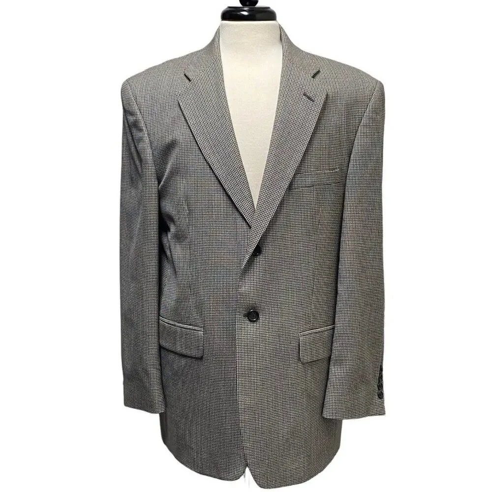 Stafford Wool Blazer Men’s 40R Gray Black Blue Houndstooth Two Button Lined
